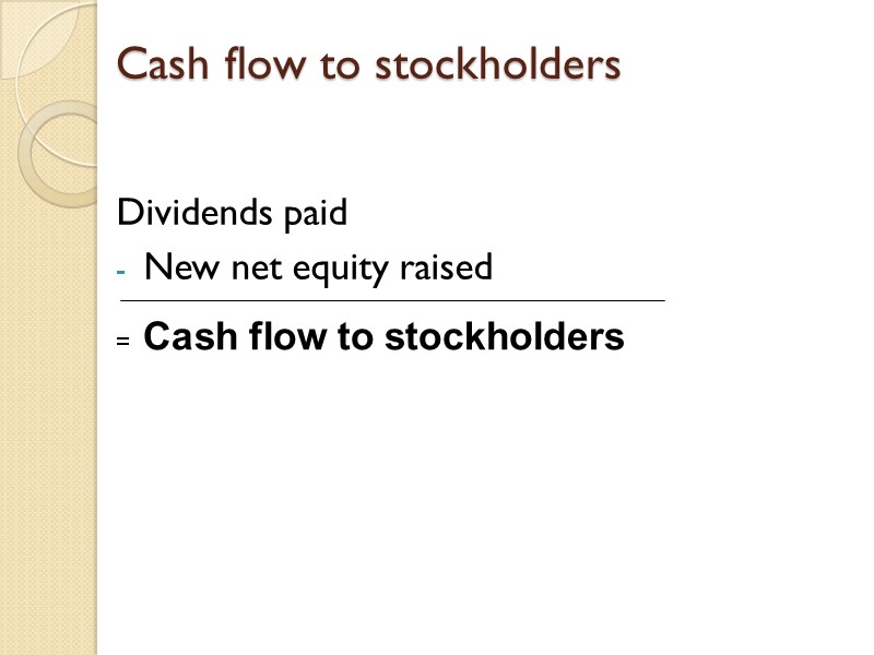 Cash flow to stockholders Dividends paid New net equity raised   = 